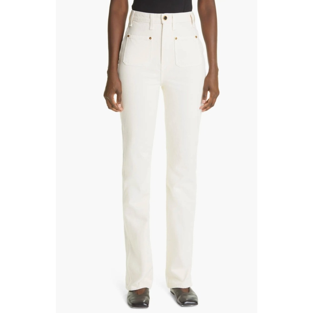 Khaite Isabella High Rise Straight Leg Jeans 24 Cream Off White Patch Pocket